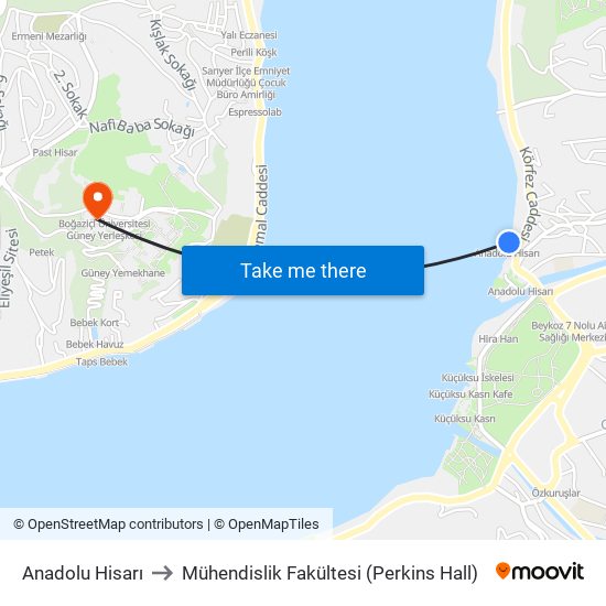 Anadolu Hisarı to Mühendislik Fakültesi (Perkins Hall) map