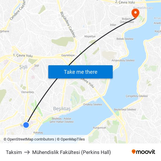 Taksim to Mühendislik Fakültesi (Perkins Hall) map