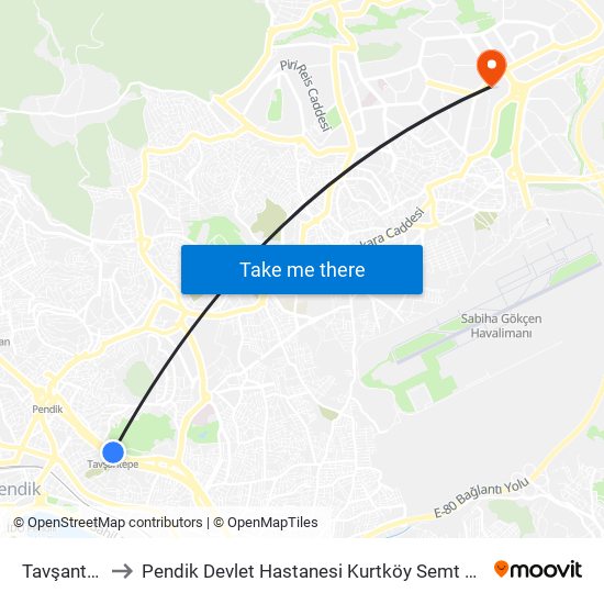 Tavşantepe to Pendik Devlet Hastanesi Kurtköy Semt Polikliniği map