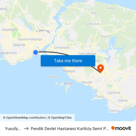 Yusufpaşa to Pendik Devlet Hastanesi Kurtköy Semt Polikliniği map