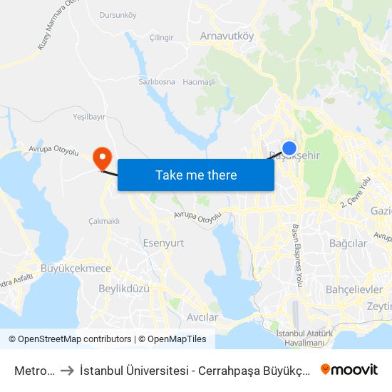 Metrokent to İstanbul Üniversitesi - Cerrahpaşa Büyükçekmece Yerleşkesi map