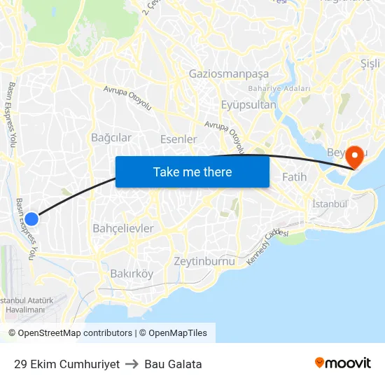 29 Ekim Cumhuriyet to Bau Galata map