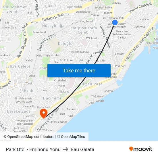 Park Otel - Eminönü Yönü to Bau Galata map