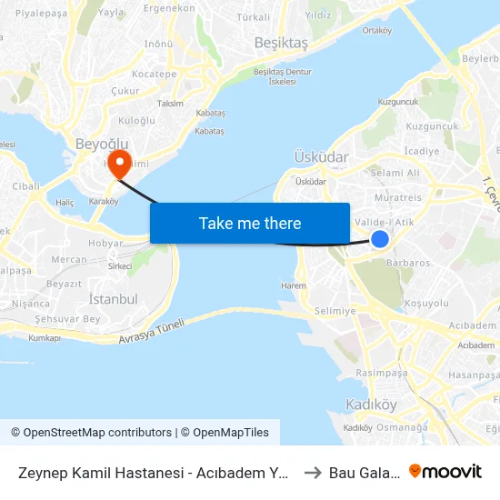 Zeynep Kamil Hastanesi - Acıbadem Yönü to Bau Galata map