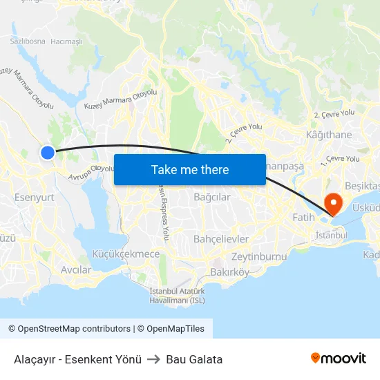 Alaçayır - Esenkent Yönü to Bau Galata map