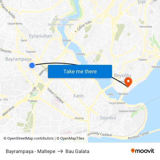 Bayrampaşa - Maltepe to Bau Galata map