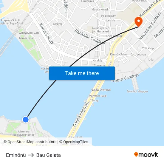 Eminönü to Bau Galata map