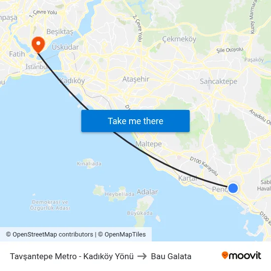 Tavşantepe Metro - Kadıköy Yönü to Bau Galata map