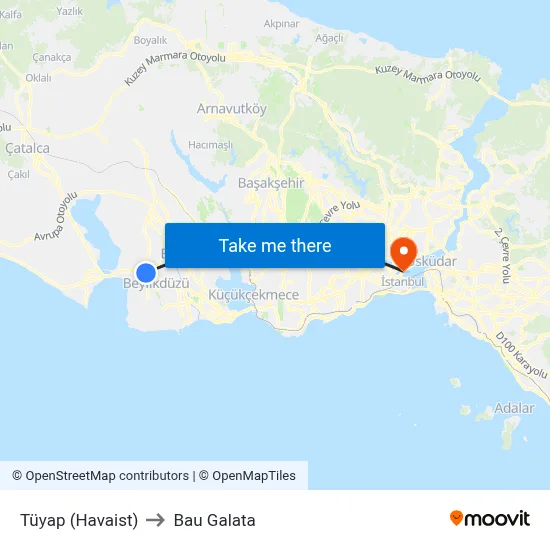 Tüyap (Havaist) to Bau Galata map