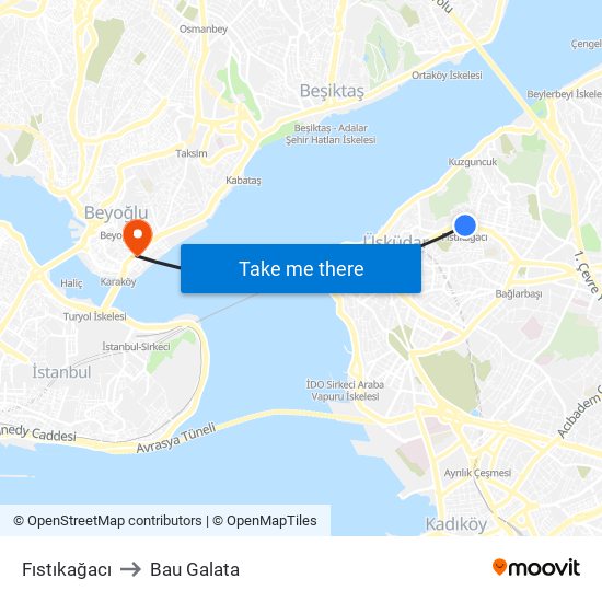 Fıstıkağacı to Bau Galata map