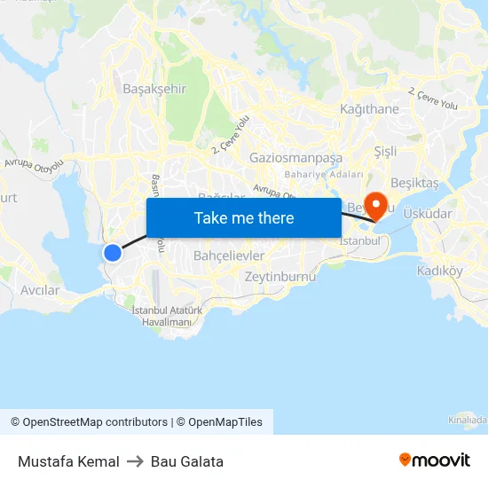Mustafa Kemal to Bau Galata map