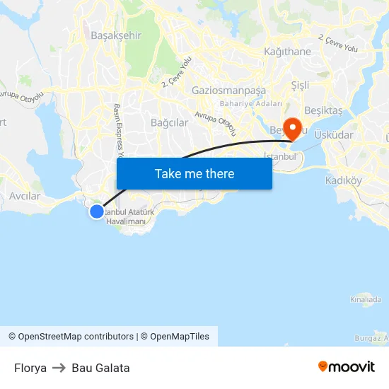 Florya to Bau Galata map