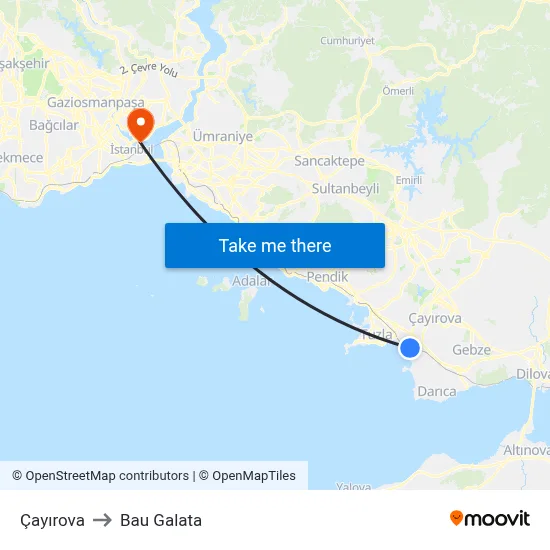 Çayırova to Bau Galata map