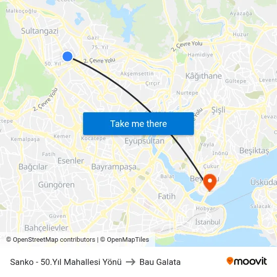 Sanko - 50.Yıl Mahallesi Yönü to Bau Galata map