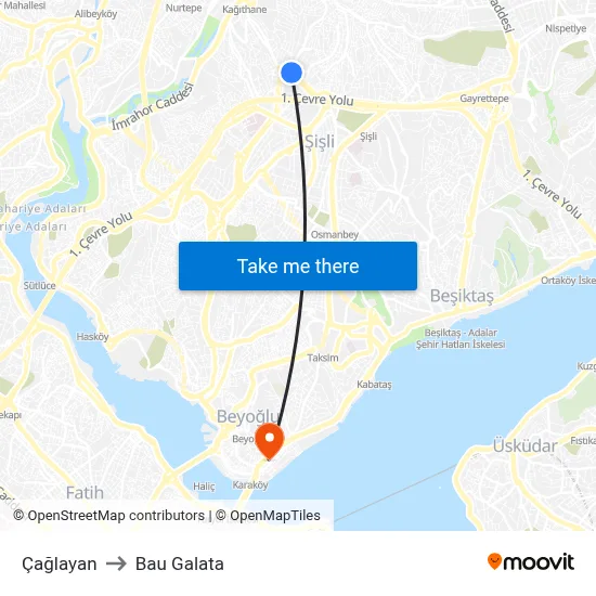 Çağlayan to Bau Galata map