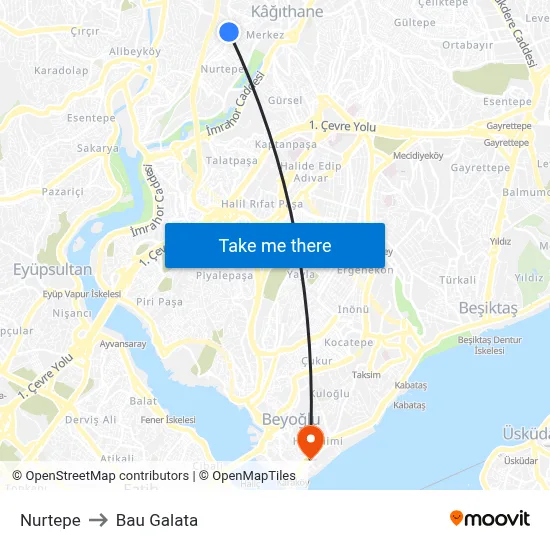Nurtepe to Bau Galata map