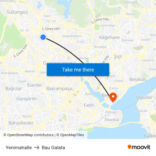 Yenimahalle to Bau Galata map