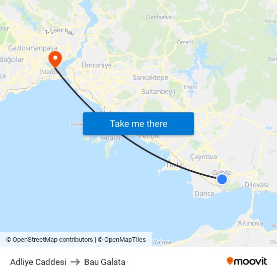 Adliye Caddesi to Bau Galata map