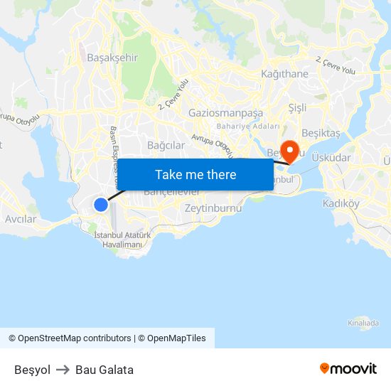 Beşyol to Bau Galata map