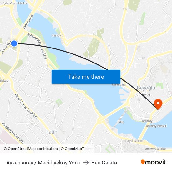 Ayvansaray / Mecidiyeköy Yönü to Bau Galata map