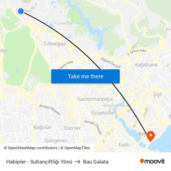 Habipler - Sultançiftliği Yönü to Bau Galata map
