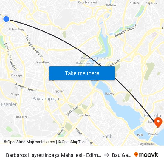 Barbaros Hayrettinpaşa Mahallesi - Edirnekapı Yönü to Bau Galata map