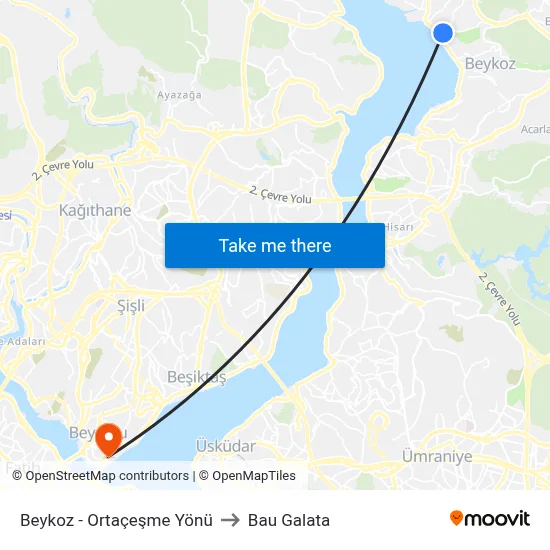 Beykoz - Ortaçeşme Yönü to Bau Galata map