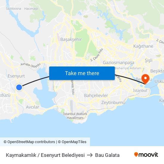 Kaymakamlık / Esenyurt Belediyesi to Bau Galata map