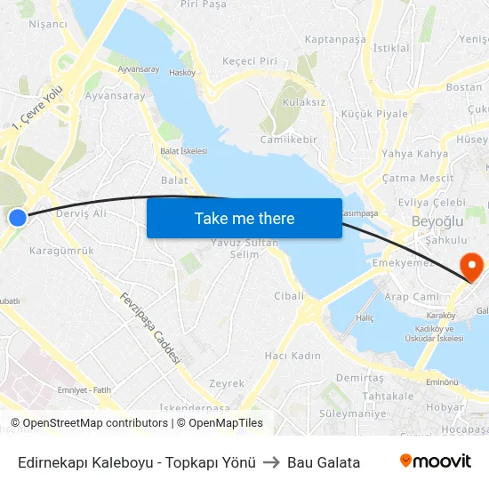 Edirnekapı Kaleboyu - Topkapı Yönü to Bau Galata map