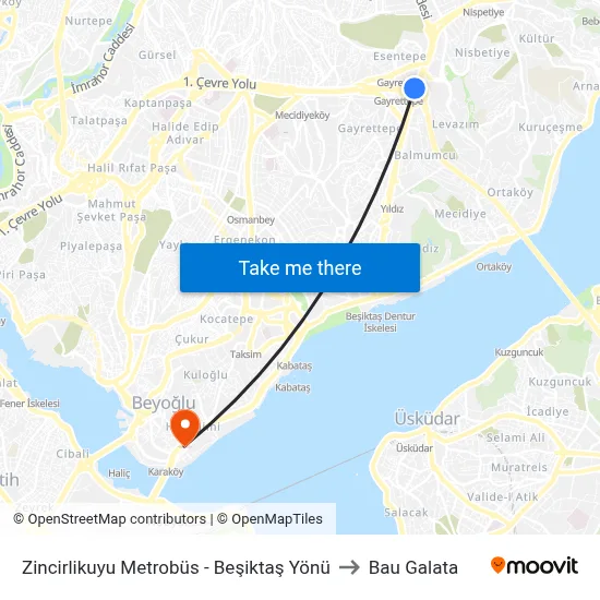 Zincirlikuyu Metrobüs - Beşiktaş Yönü to Bau Galata map