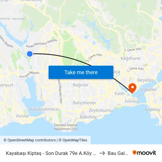 Kayabaşı Kiptaş - Son Durak 79e A.Köy Yönü to Bau Galata map