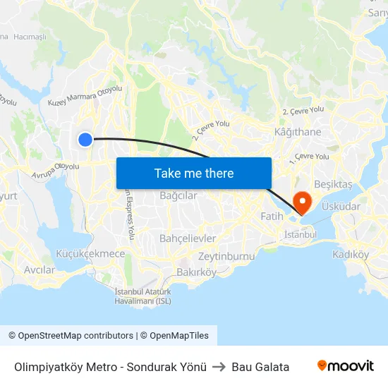 Olimpiyatköy Metro - Sondurak Yönü to Bau Galata map