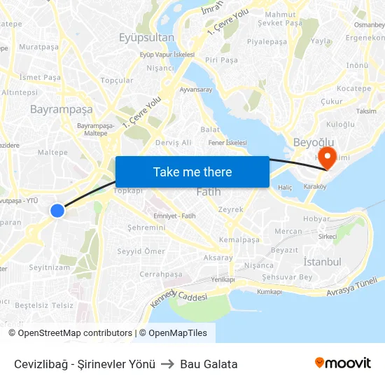 Cevizlibağ - Şirinevler Yönü to Bau Galata map
