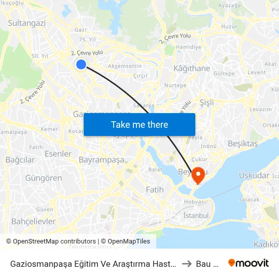 Gaziosmanpaşa Eğitim Ve Araştırma Hastanesi - Son Durak Yönü to Bau Galata map