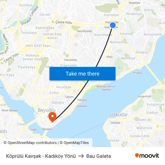 Köprülü Kavşak - Kadıköy Yönü to Bau Galata map
