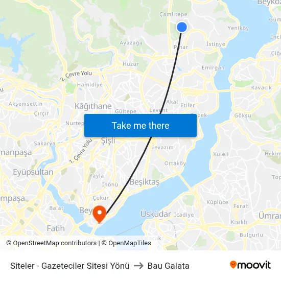 Siteler - Gazeteciler Sitesi Yönü to Bau Galata map