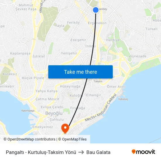 Pangaltı - Kurtuluş-Taksim Yönü to Bau Galata map