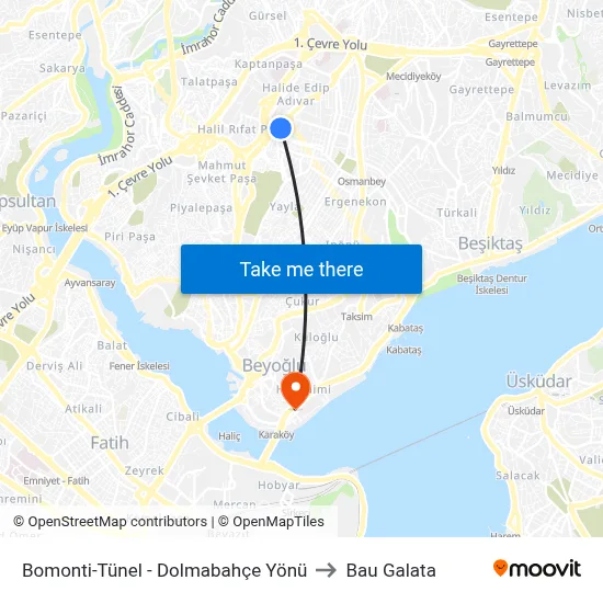 Bomonti-Tünel - Dolmabahçe Yönü to Bau Galata map