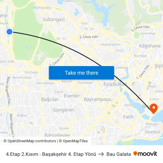 4.Etap 2.Kısım - Başakşehir 4. Etap Yönü to Bau Galata map