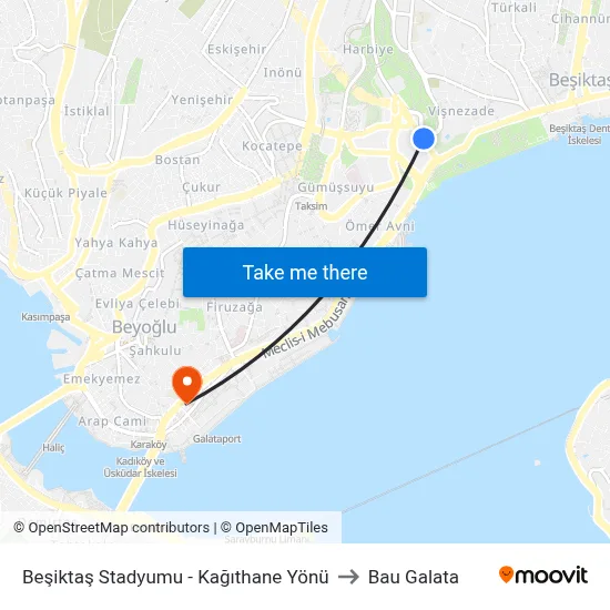 Beşiktaş Stadyumu - Kağıthane Yönü to Bau Galata map