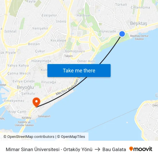 Mimar Sinan Üniversitesi - Ortaköy Yönü to Bau Galata map