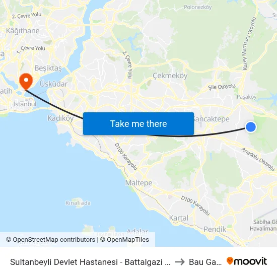 Sultanbeyli Devlet Hastanesi - Battalgazi Peron Yönü to Bau Galata map