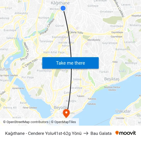 Kağıthane - Cendere Yolu41st-62g Yönü to Bau Galata map