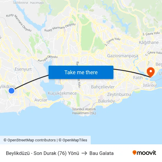 Beylikdüzü - Son Durak (76) Yönü to Bau Galata map