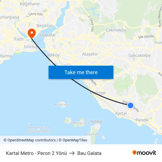 Kartal Metro - Peron 2 Yönü to Bau Galata map