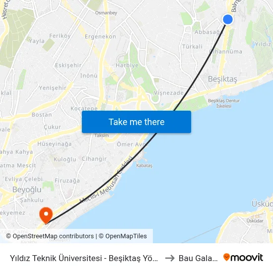 Yıldız Teknik Üniversitesi - Beşiktaş Yönü to Bau Galata map
