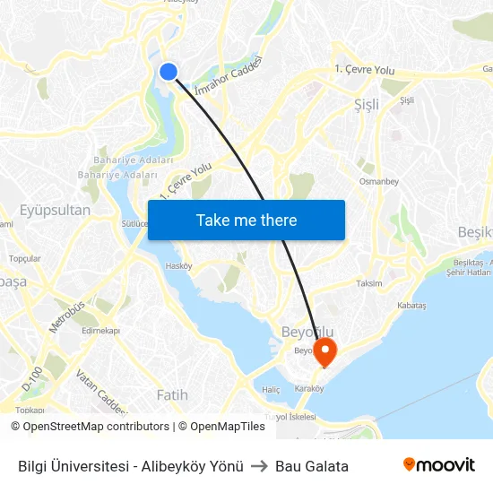Bilgi Üniversitesi - Alibeyköy Yönü to Bau Galata map