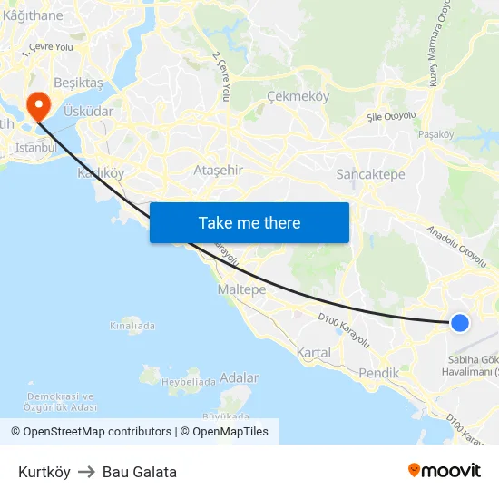 Kurtköy to Bau Galata map