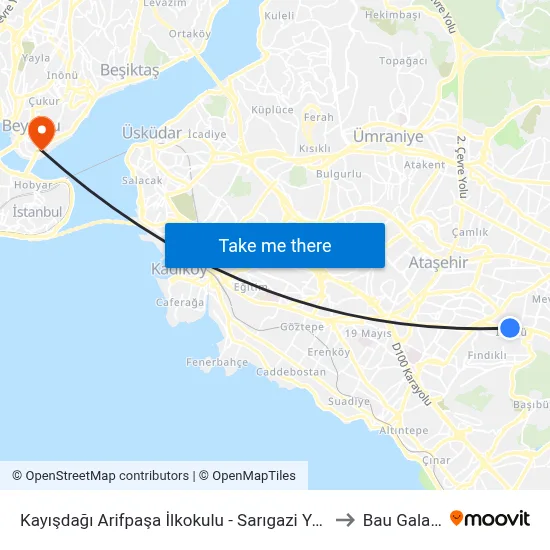 Kayışdağı Arifpaşa İlkokulu - Sarıgazi Yönü to Bau Galata map