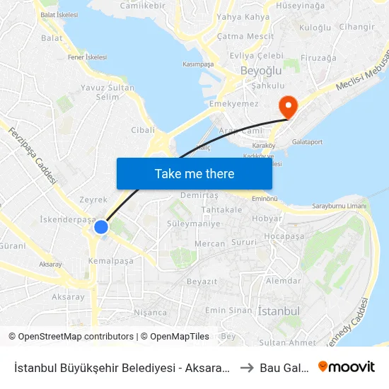 İstanbul Büyükşehir Belediyesi - Aksaray Yönü to Bau Galata map